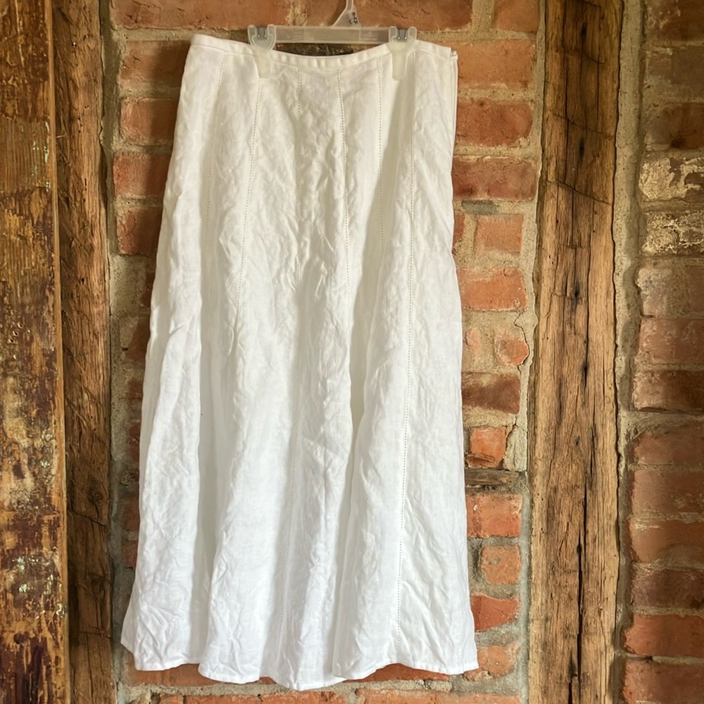 Talbots Petites Pure Irish Linen white midi skirt sz 0P